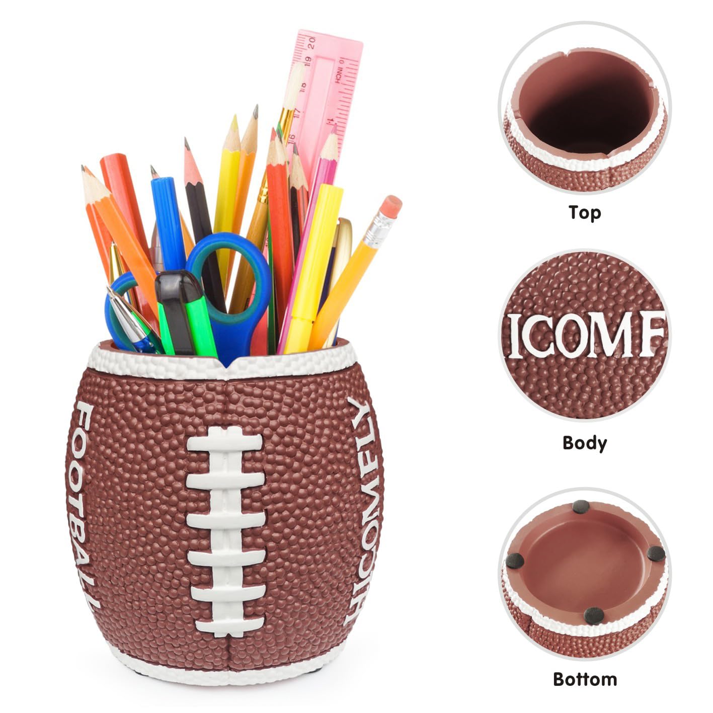 Football Pen Holder For Desk - Heavy Base Office Supplies Organizer Cool Desktop Accessories Storage