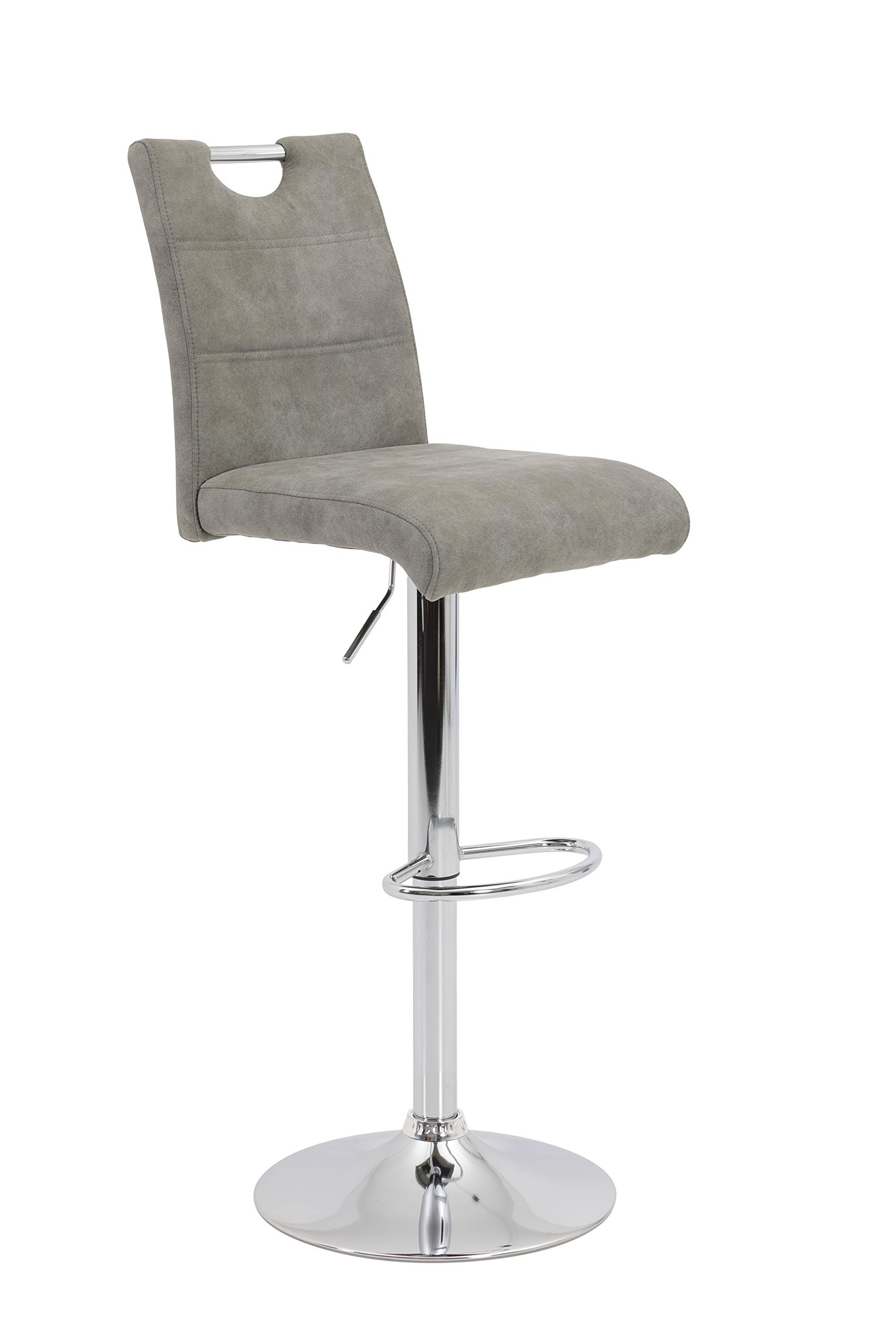 Hela Tische, Miranda - Set di 2 sgabelli da bar/bistrot, in microfibra di colore grigio, base a tromba girevole a 360° con funzione di sollevamento, seduta regolabile in altezza da 60 a 82 cm