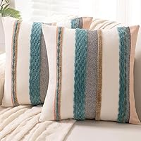 Vista 13 de Fundas de almohada decorativas estilo bohemio de 18x18, juego de 2, para sofá, cama, fundas de cojín cuadradas a rayas para granja, fundas