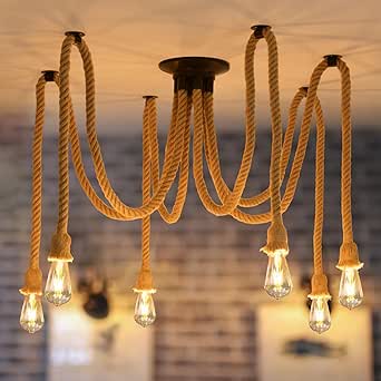 Lampadario Corda Canapa Vintage E27 per Bar e Ristoranti con Presa