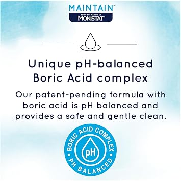 Monistat Boric Acid Feminine Cleanser, Fragrance Free Feminine Wash, 10 Fl Oz, 1 Pack Maintain Feminine Wipes with Boric Acid for Feminine Care, Fragrance Free, 12 Ct