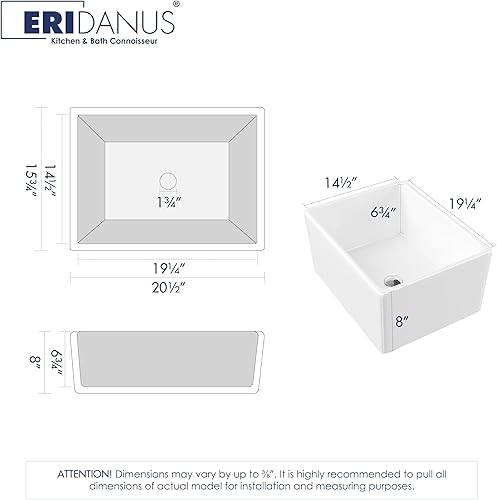 Miniatura 4 de Eridanus Fregadero de cocina de 21 pulgadas, fregadero de granja utilitaria, fregadero de preparación y bar, fregadero de lavandería, 20-78 pulgadas