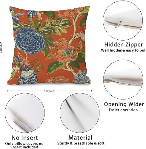 Miniatura 3 de Cojín de cojín de peonía floral naranja y azul oscuro con peonía naranja y azul chinoiserie, funda de cojín tradicional china para sala de estar, 24