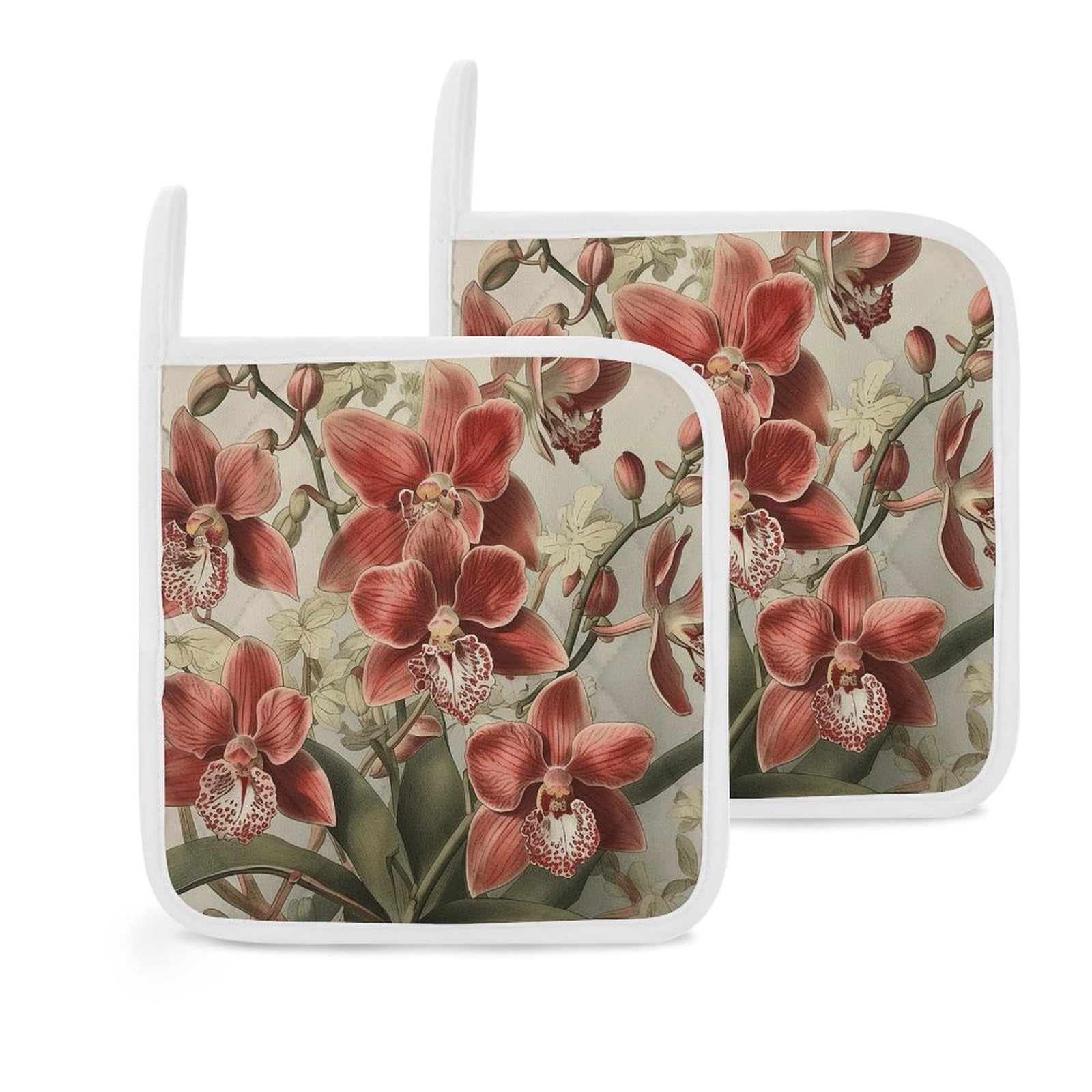 Btcowzrv Style Hand Drawn Plants 2 Pack Pot Holders For Kitchen, Heat Resistant Potholder Set With Hanging Loops, Hot Pads For Oven Baking Cooking