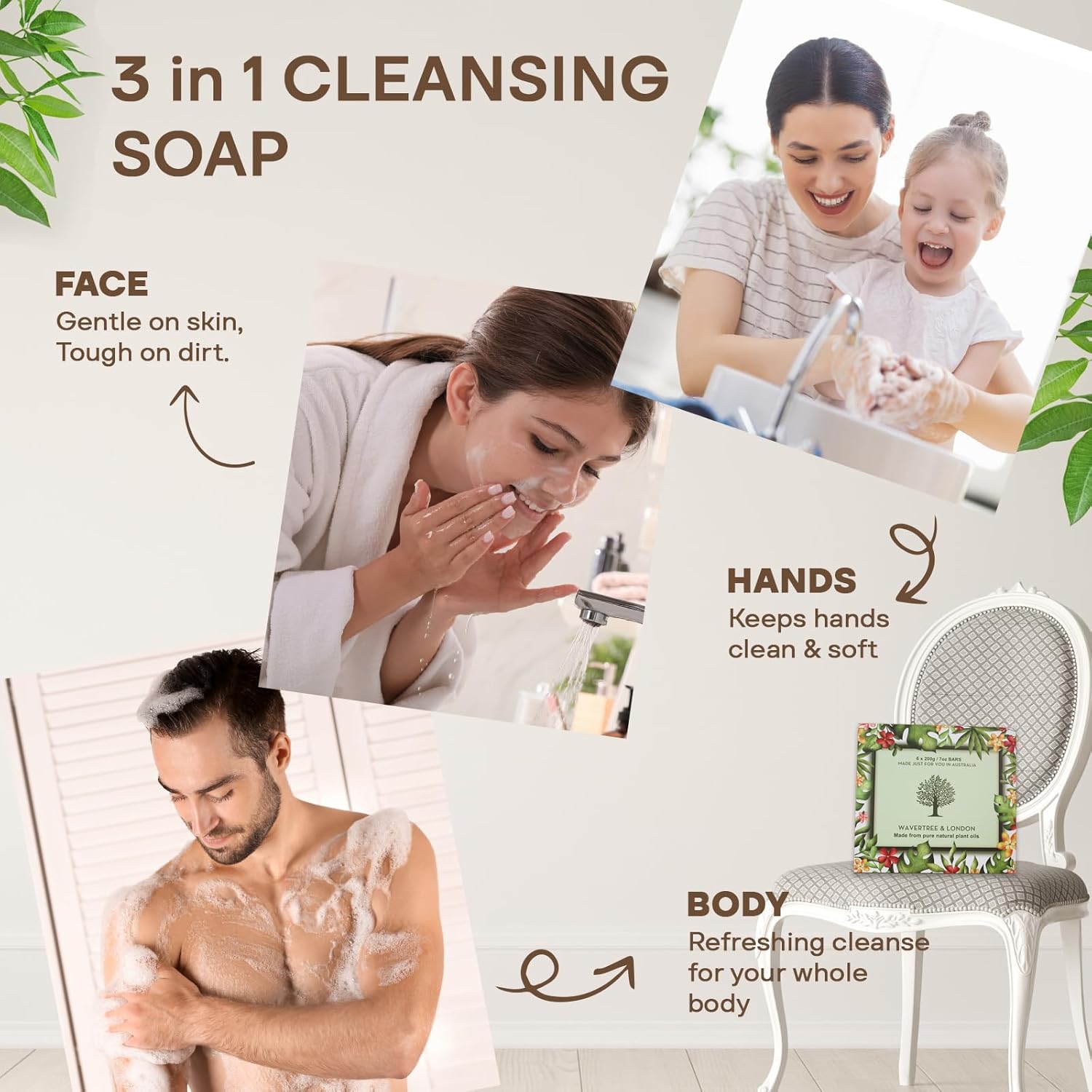 Wavertree & London Natural Soap Bars Gift Set (Set of 6), 7 Oz Assorted Scented Bar Soap Gift Box for Women & Men, Moisturizing & Pure Triple Milled Luxury Bath Soap Bars enriched with Shea Butter