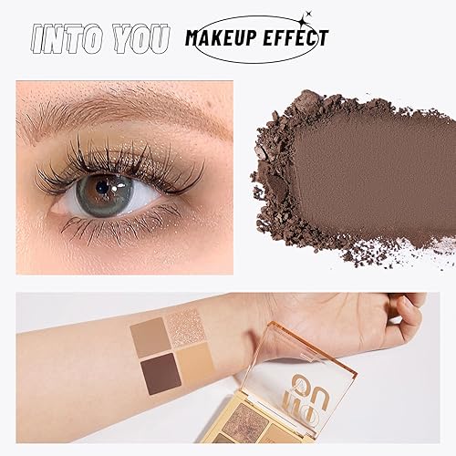 Miniatura 9 de INTO YOU Paleta de sombra de ojos nude, 4 colores mate, paleta de sombra de ojos brillante y brillante, pigmentos neutros cálidos desnudos, sombra