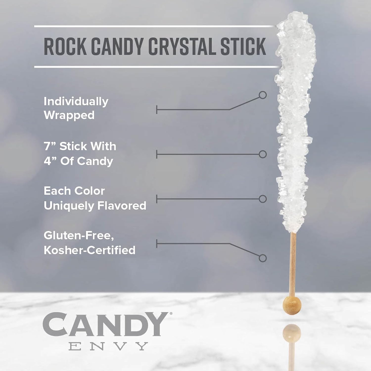 Candy Envy - Happy New Year Rock Candy Sugar Sticks - Silver Edition - 18 Individually Wrapped Silver, Black, White Party Favors