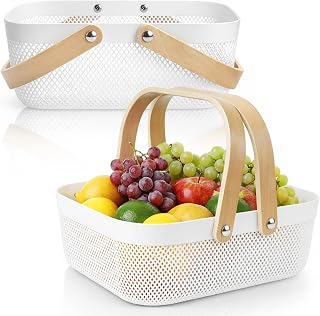 Dicunoy 2 Pack Mesh Harvest Basket, Plastic Garden Basket with Handles, Multi-Functional Mesh Bin Portable Storage Organizer for Vegetable Fruit Kitchen Bathroom Cabinet Picnic