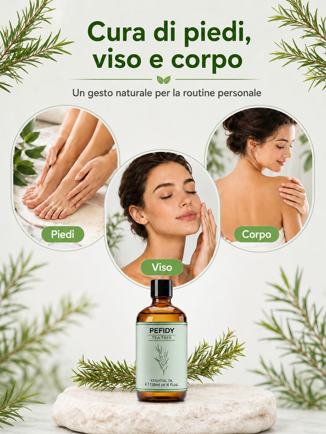 Olio Essenziale di Tea Tree 118ml, Olio di Melaleuca Alternifolia Distillato a Vapore, con Contagocce, per Diffusore, Shampoo, Unghie, Routine Pelle e Pulizia Casa