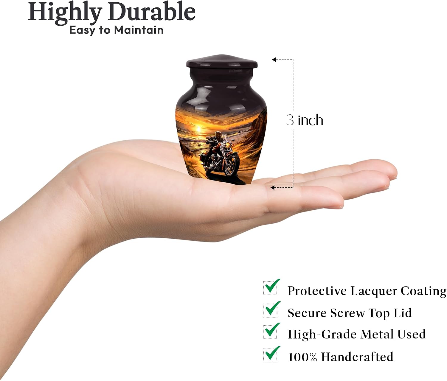 Motorcycle Mini Urn, 3 Inch Small Urn for Ashes, Cremation Urns for Adults