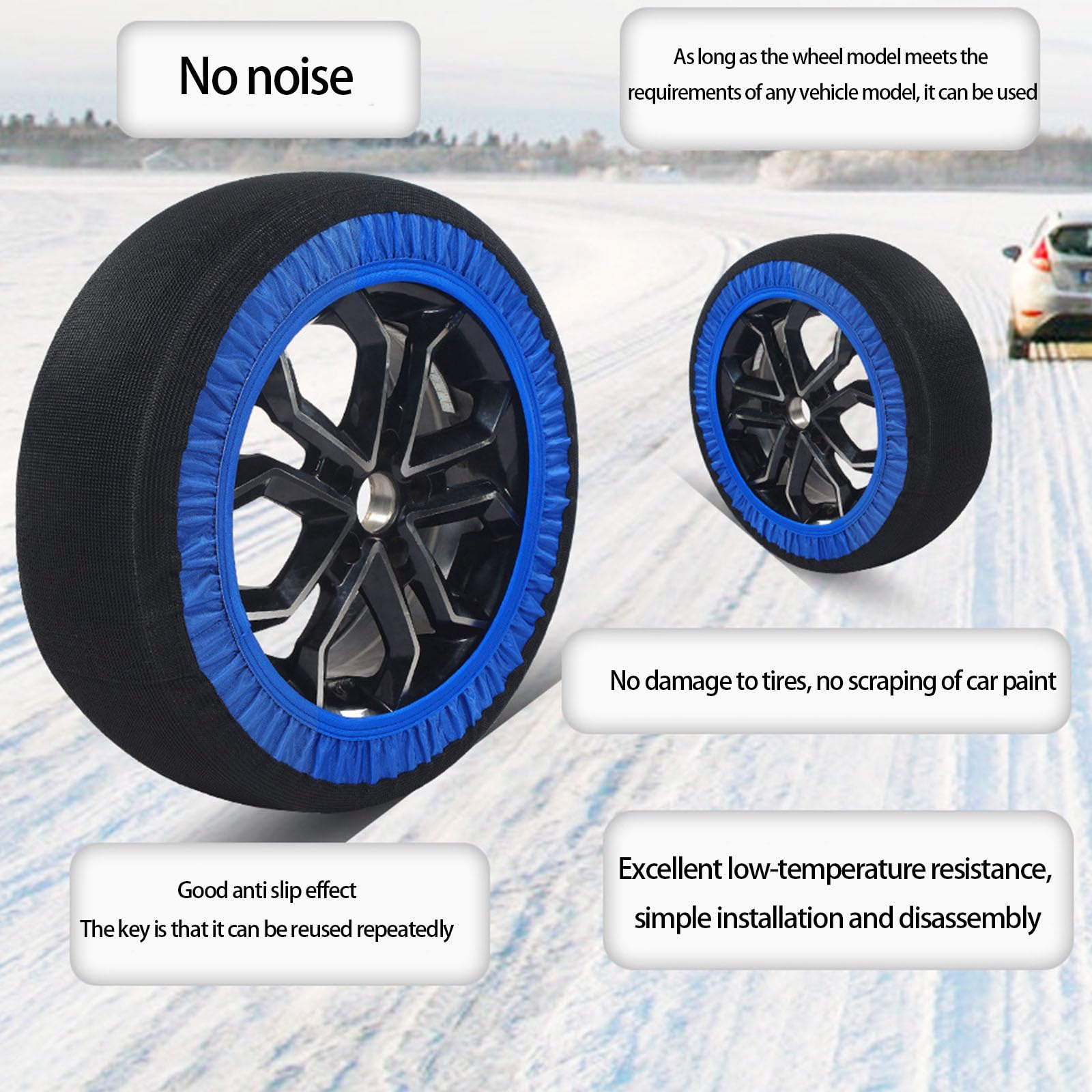 Lot de 2 paires de chaussettes à neige universelles pour pneus de voiture, SUV et camions - Solution antidérapante offrant une traction sûre - Chaînes à neige textiles