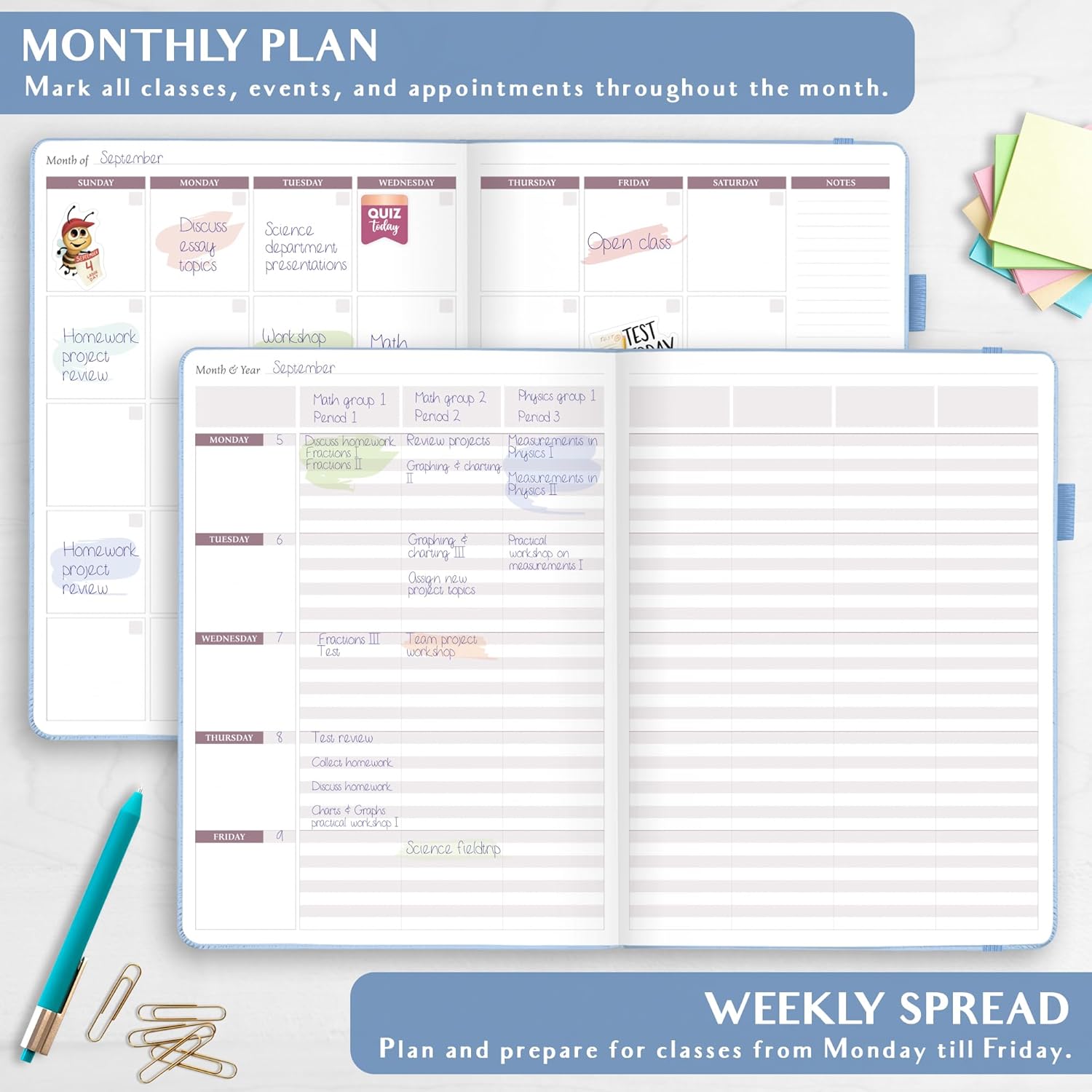 Legend Teacher Planner – Undated Lesson Plan Book for Teachers with Weekly & Monthly Calendars - Classroom Organization & School Year Planner – 8.5”x11.5” Hardcover (Periwinkle)