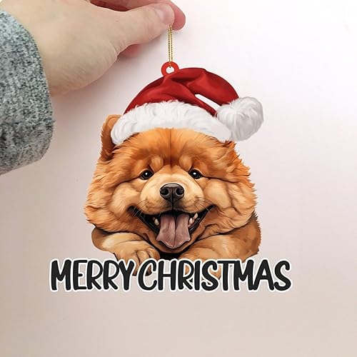 Miniatura 4 de Chow Chow - Adornos para perro, hijo o hija, árbol de Navidad, regalos colgantes para perro en sombrero de Papá Noel, adorno 2D, recuerdo para árbol