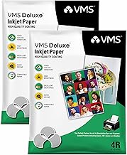 VMS Deluxe 180 GSM 4R (4x6) Glossy Photo Paper – Water Resistant, Pack of 2 x 100 sheets, Compatible with all Inkjet Printers