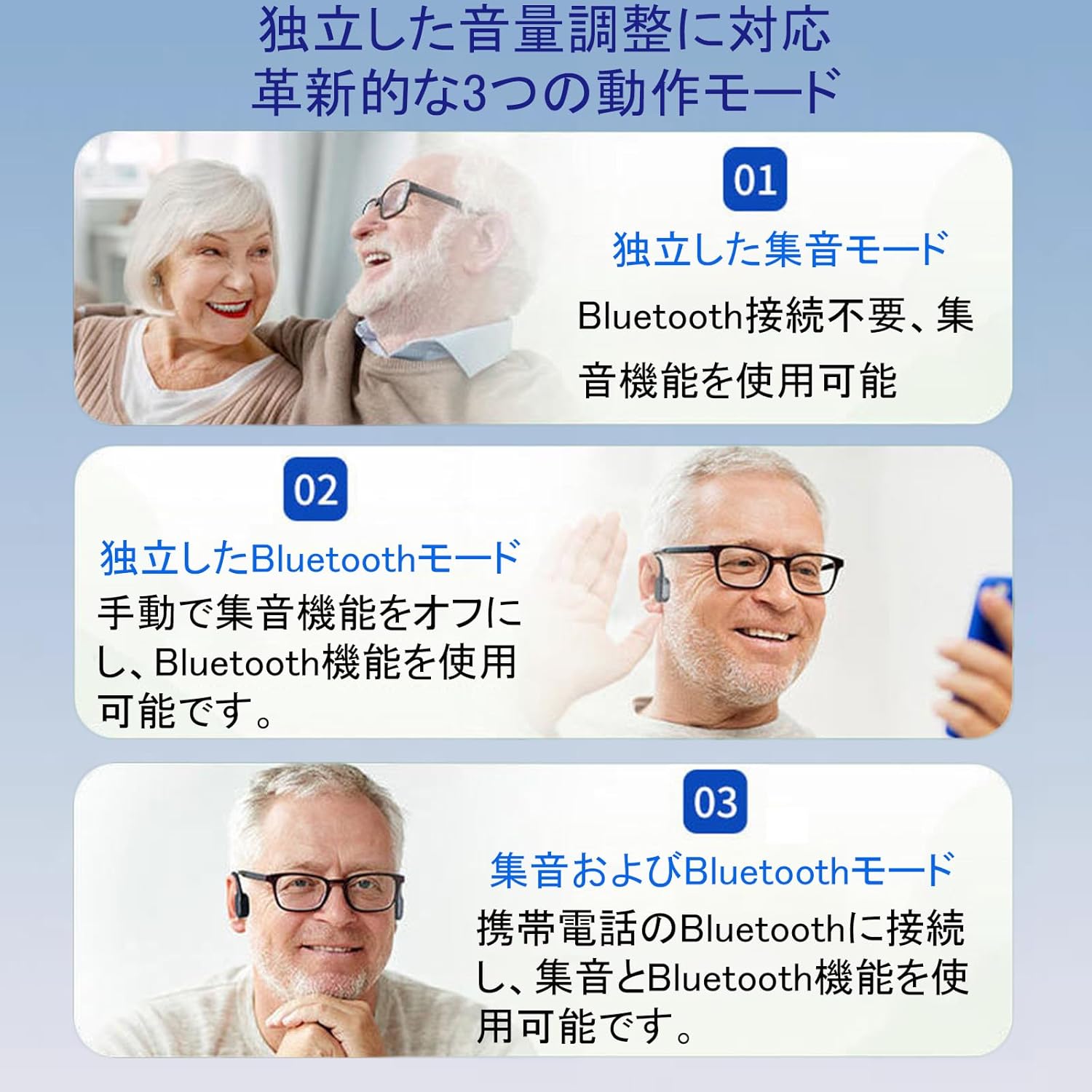 Vimaydo【2025新型】 骨伝導 集音器 ヘッドホン USB充電式 8段階音量調節