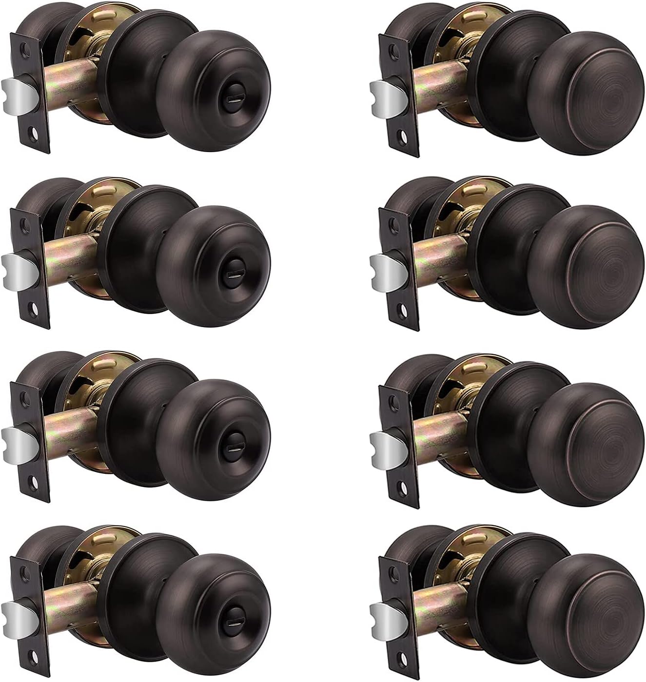 Probrico(4 Pack Privacy Door Knobs and (4 Pack) Passage Door Knobs Bundle, Oil Rubbed Bronze Round Interior Door Knobs for Bath Bed and Hall Closet