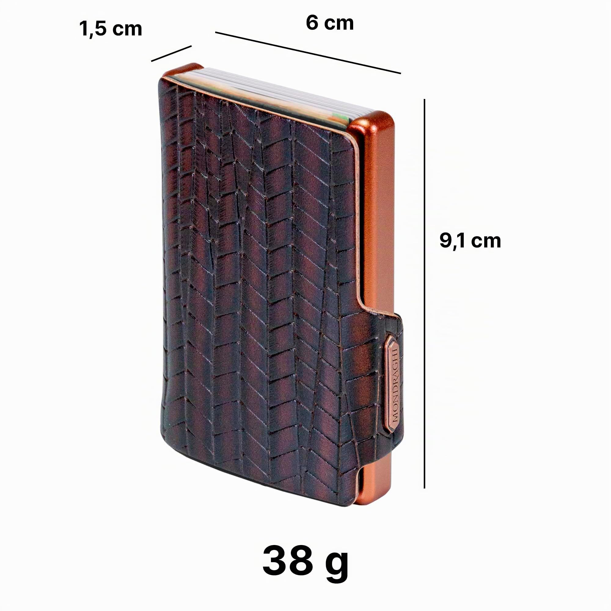 MONDRAGHI® - Mini Portafoglio Ultraleggero, Slim - Porta Carte di Credito Tessere Monete e Tag - Vera Pelle Piccolo e Tascabile - EVOLUTION (Brown)