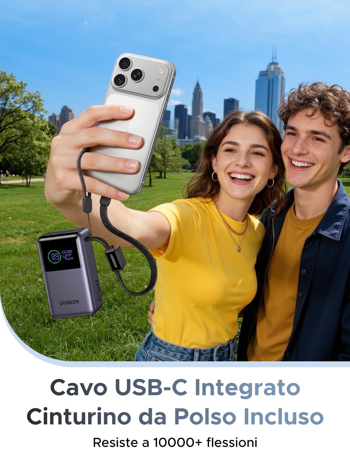 UGREEN Nexode Pro 55W Power Bank 10000mAh Caricatore Portatile (Grigio) | PD 45W Ricarica Rapida, Cavo USB C, 2 Porte 1C1A, Display Intelligente, Compatibile con Xiaomi Note 15 14 iPhone 17 16 Galaxy