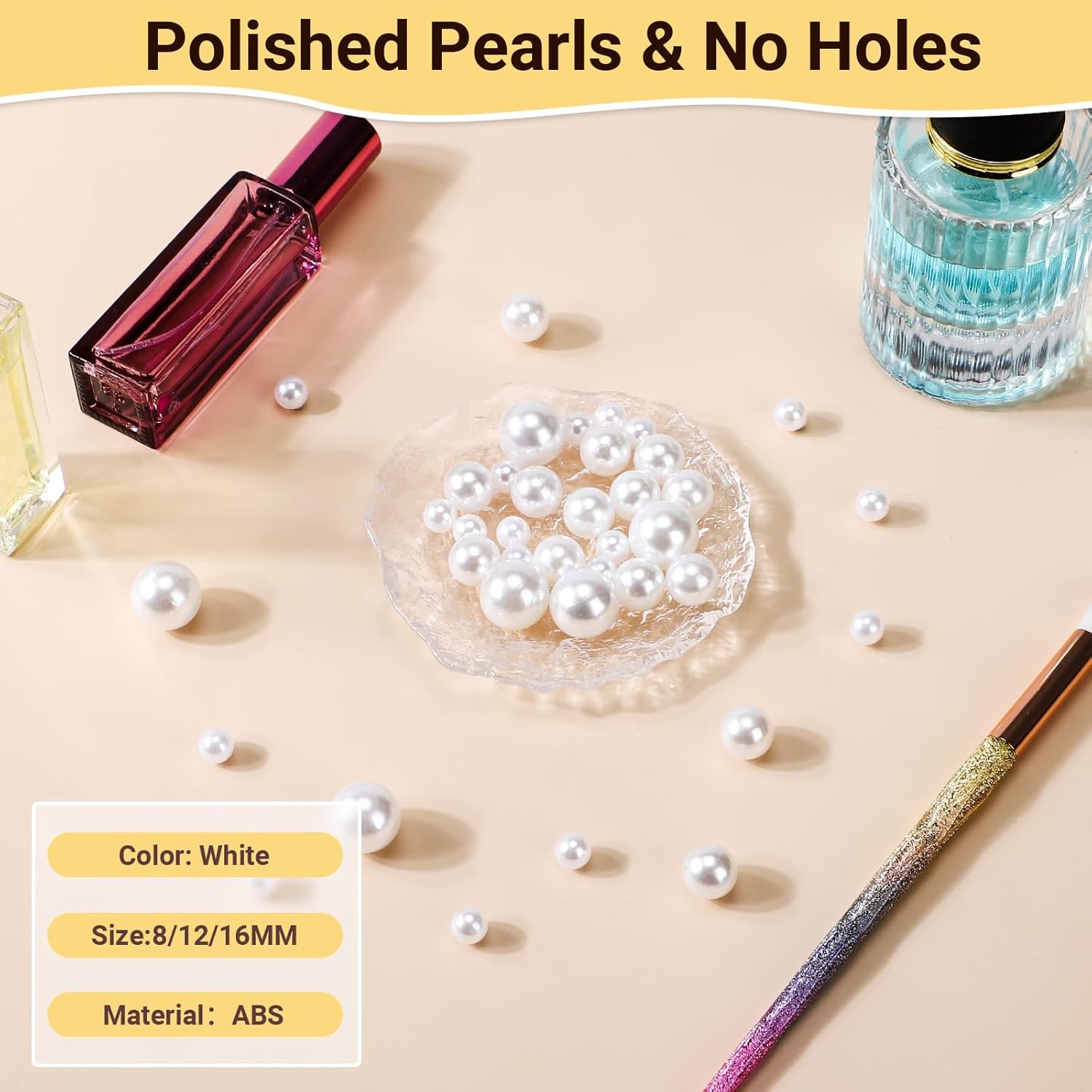 Suream 2600PCS Vase Filler Pearls, 8mm/0.31in No Hole Faux Plastic Pearls for Crafts, Decorative Bulk Filler Beads for Home Centerpiece, Makeup Brush Holder, Wedding Candles, Table Scatter