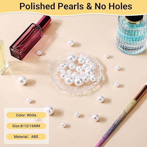Miniatura 3 de Perlas redondas sin agujeros, cuentas de maquillaje de 0.472 in0.47 pulgadas, 350 piezas de jarrón de relleno de cuentas de imitación artísticas,