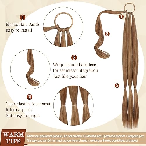 Miniatura 8 de Sofeiyan Extensión de cola de caballo de trenza larga con banda para el cabello, lacio, elegante, envolvente, extensiones de cabello trenzado, cola
