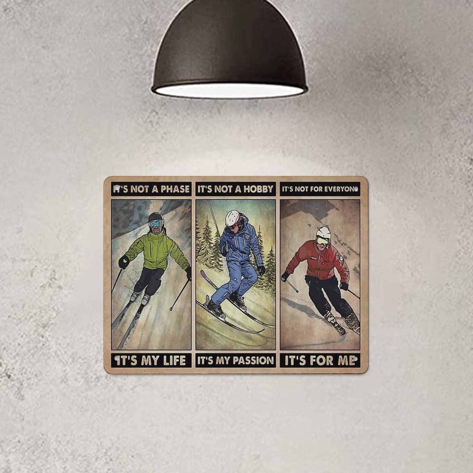 FJQWKLF Targa in metallo Vintage Skiing Gone Skiing Sport Lover Targa in metallo retrò Targa da parete Decorazione artistica per casa Club Bar Garage Men Cave Office Cafe 8x12 pollici