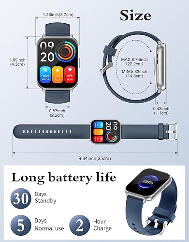 Miniatura 7 de RUIMEN Relojes inteligentes para hombres y mujeres (respuestahacer llamadas, 2 bandas incluidas), reloj inteligente de 1.8 pulgadas para teléfonos