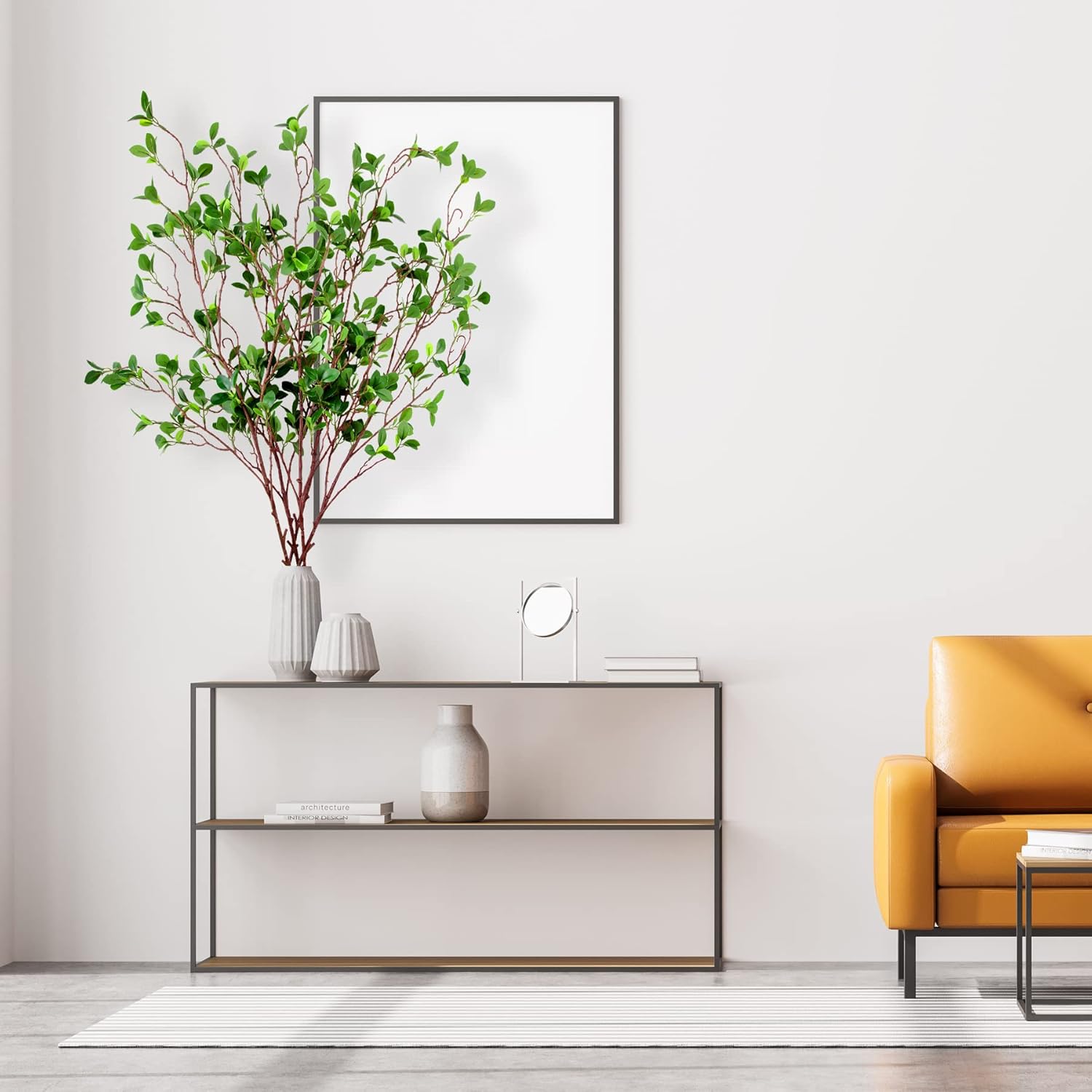 AUSTOR 5 Packs 45" Artificial Ficus Stems Faux Green Branches Leaf Fake Green Bushes Shrubs Ficus Twig Stems for Vase Filler Home Wedding Office Decor - Image 7