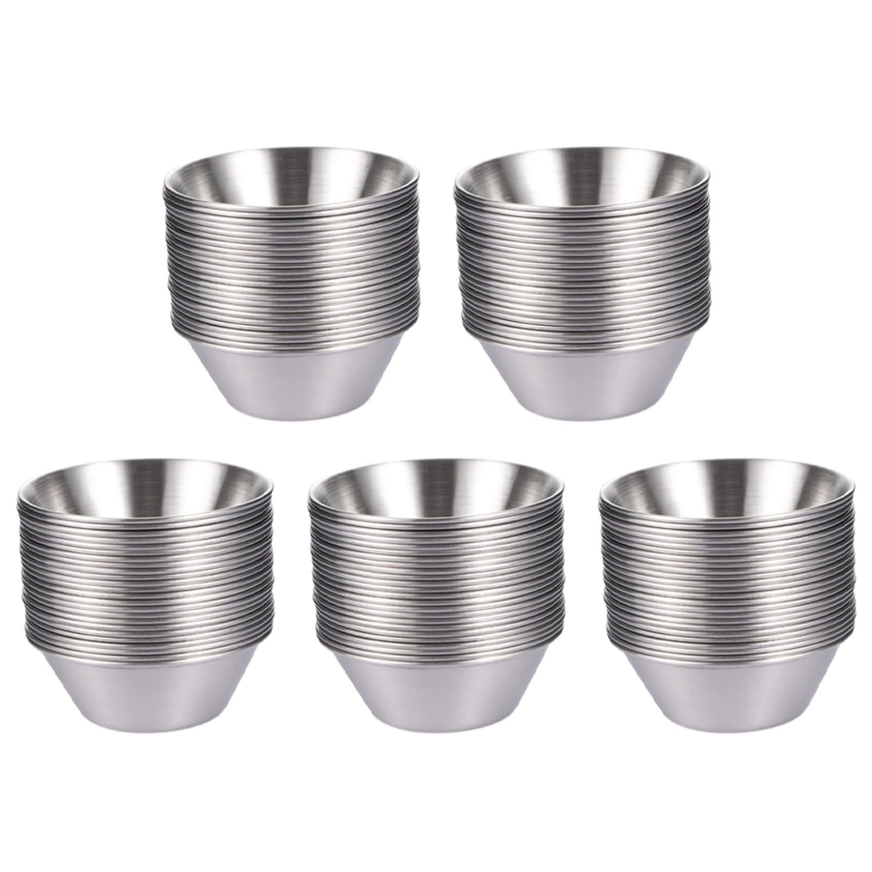 Hndhbfgrt 120 Pack Stainless Steel Sauce Cups,50ml Reusable Round Condiment Cups, Dipping Sauce Cup,Stackable Individual Metal Cup