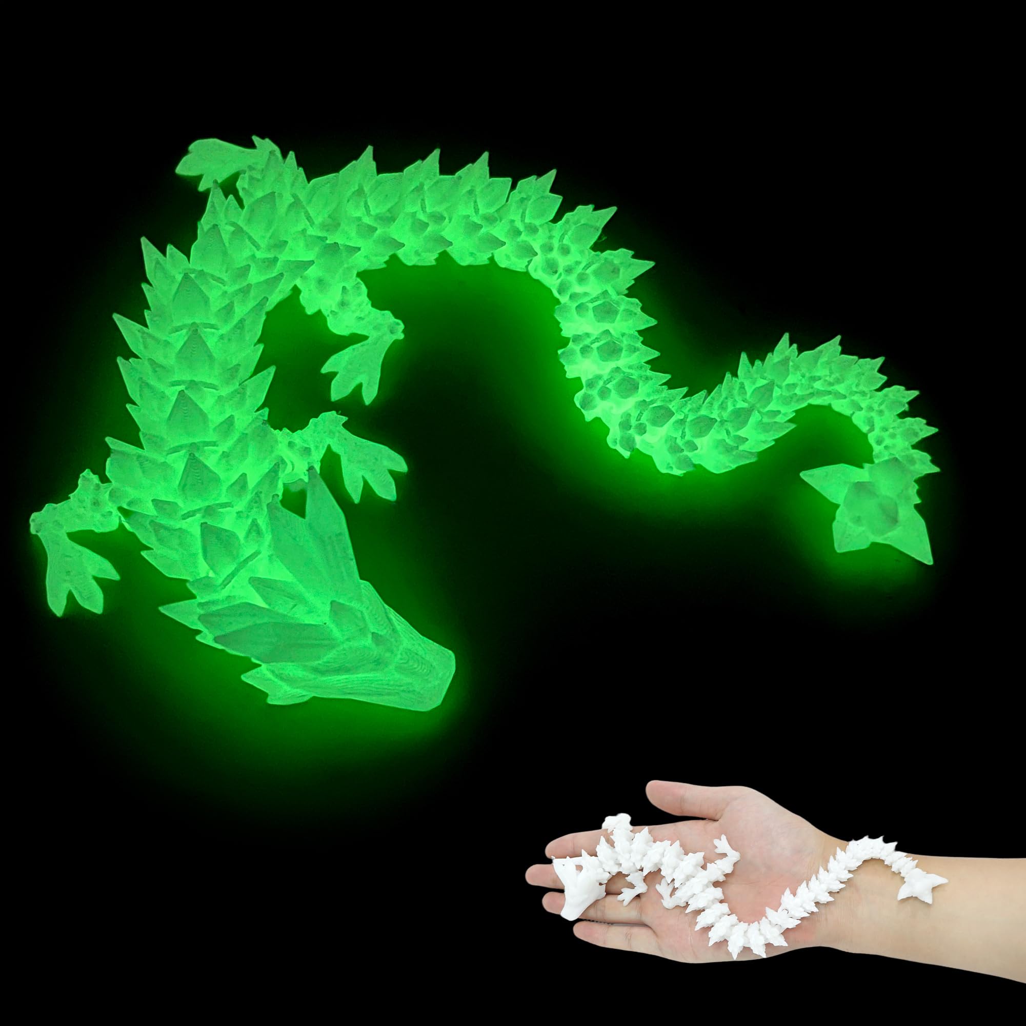 Flavery 3D Printed Dragon-24inch Crystal Dragon Fidget Toy (Glow Green, 12inch)