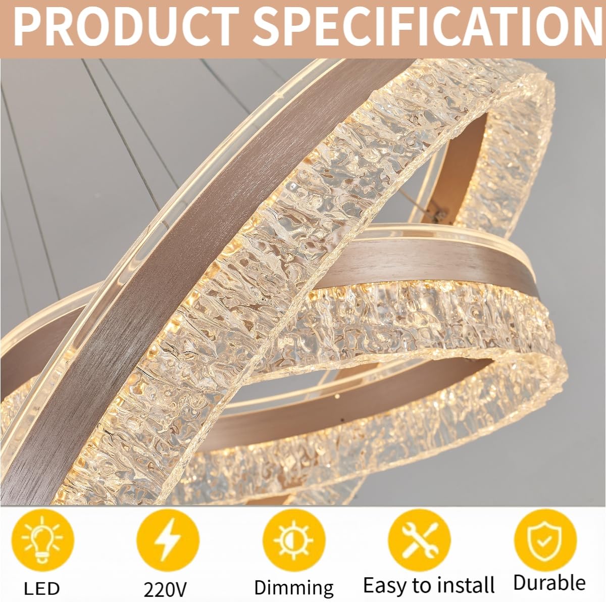 Pendelleuchte,40+60cm Ring Golden Kronleuchter