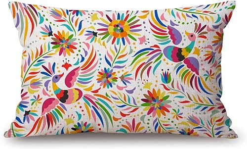 Fundas de almohada de 12 x 20 pulgadas, decoración rústica de granja, fundas de almohada florales mexicanas, fundas de almohada de lino de algodón y