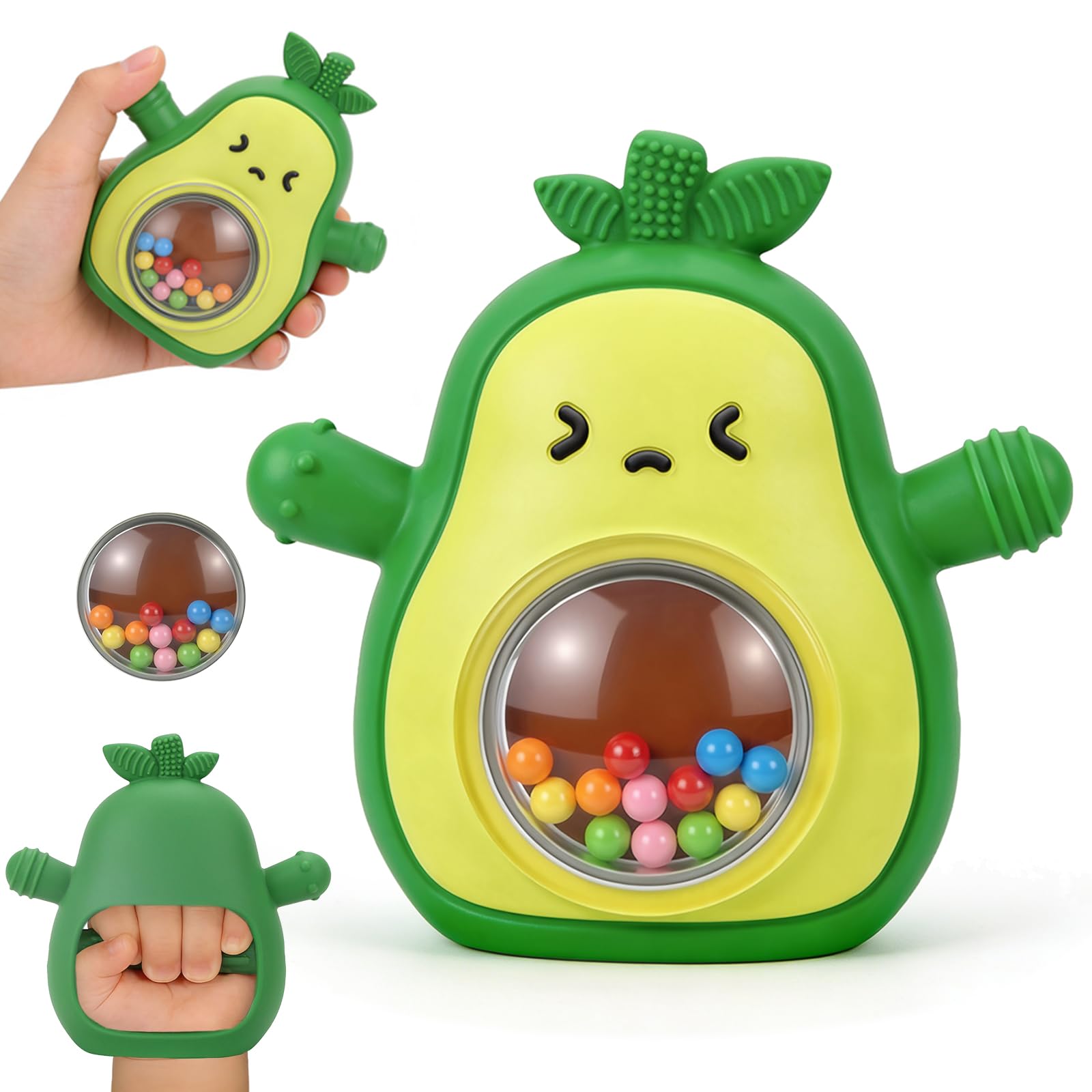 Beißring Baby, Zahnungshilfe aus Silikon, Baby Spielzeug ab 0 3 6 9 Monate, Beissring Babys, Rassel Ruder Greifling Beißspielzeug, BPA-frei, für Jungen & Mädchen, Geschenk für Kleinkind (Grün) - 1