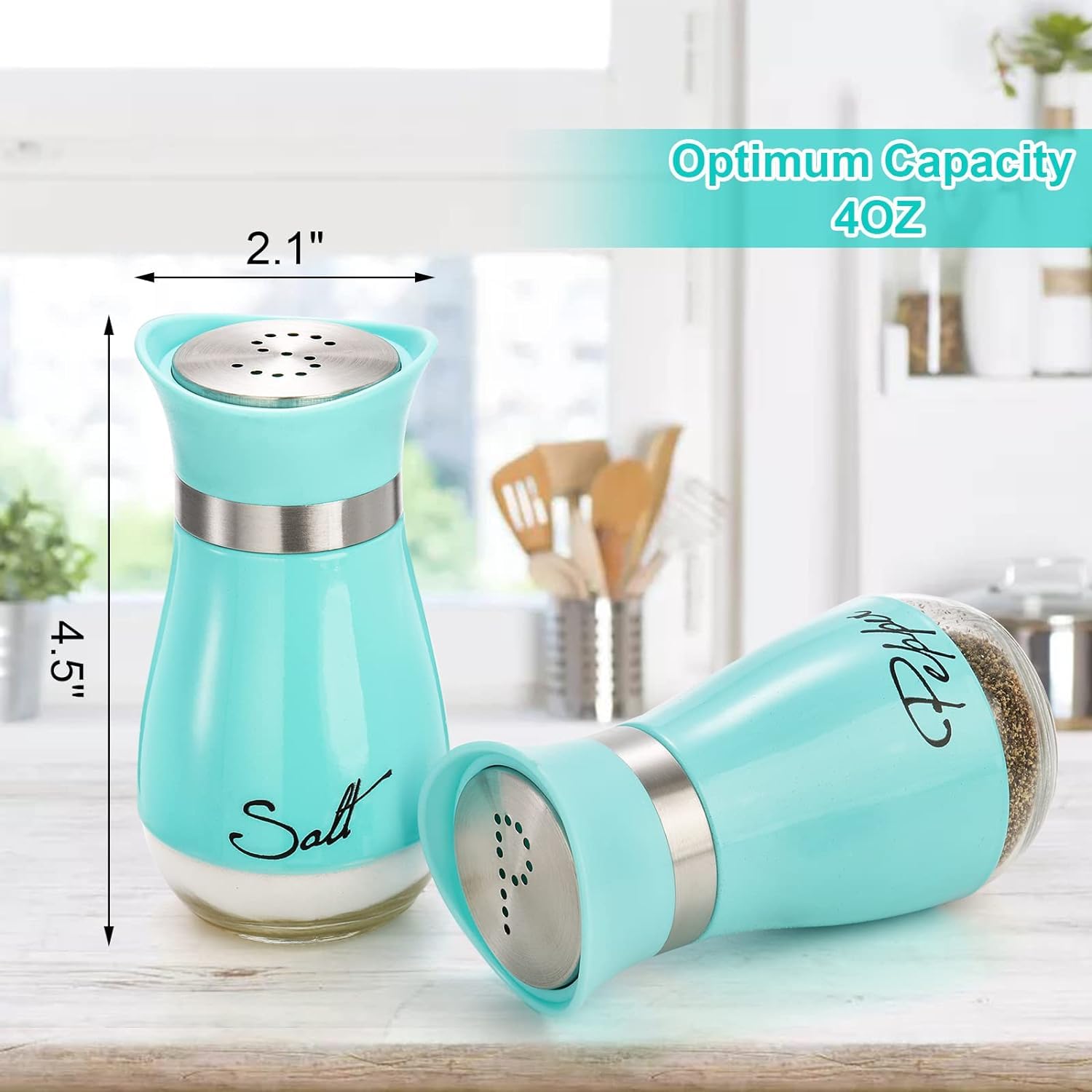 Tebery Saliera e pepiera in acciaio inox e vetro, 113,4 g, ricaricabile, design classico