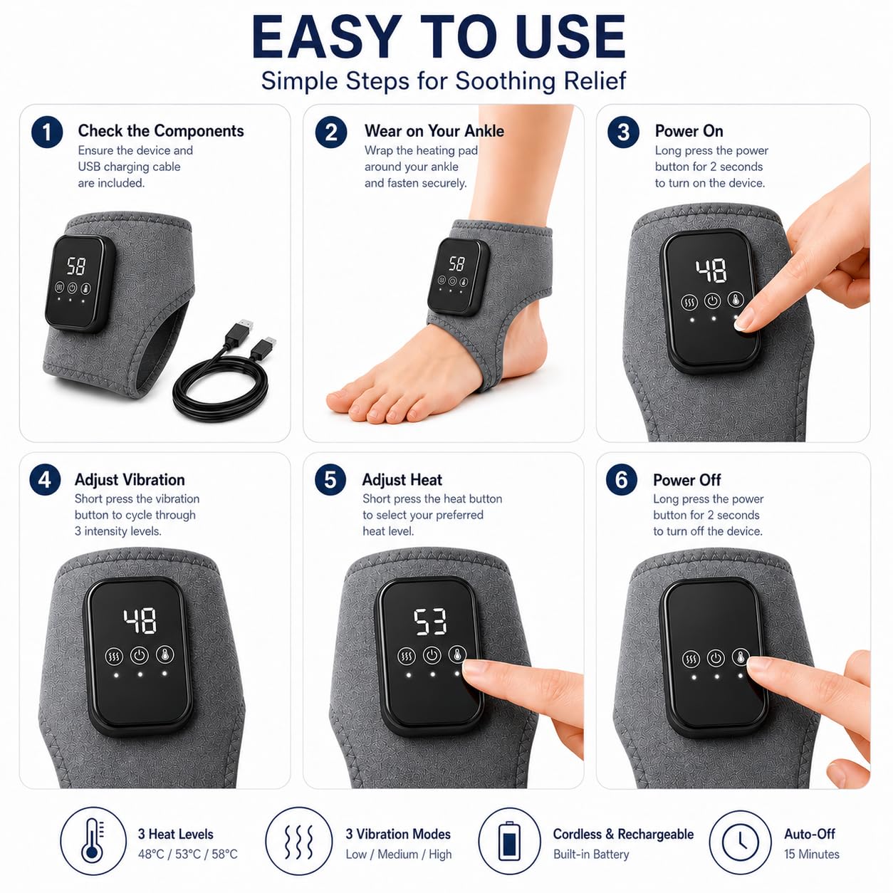2er-Pack Fussmassagegerät Elektrisch – 3-in-1 Fußmassagegerät gegen Schmerzen & zur Förderung der Durchblutung, kabellos, elektrisch, wiederaufladbar, ideal bei Neuropathie & Plantarfasziitis 1