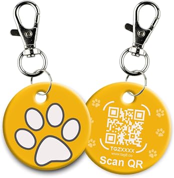 tag8 QR Code Pet ID Tag for Dogs & Cats, Real-Time Scan Alerts, Online Pet Info Access, No Subscription or Fees, Durable Pet Tag for Collars - Yellow