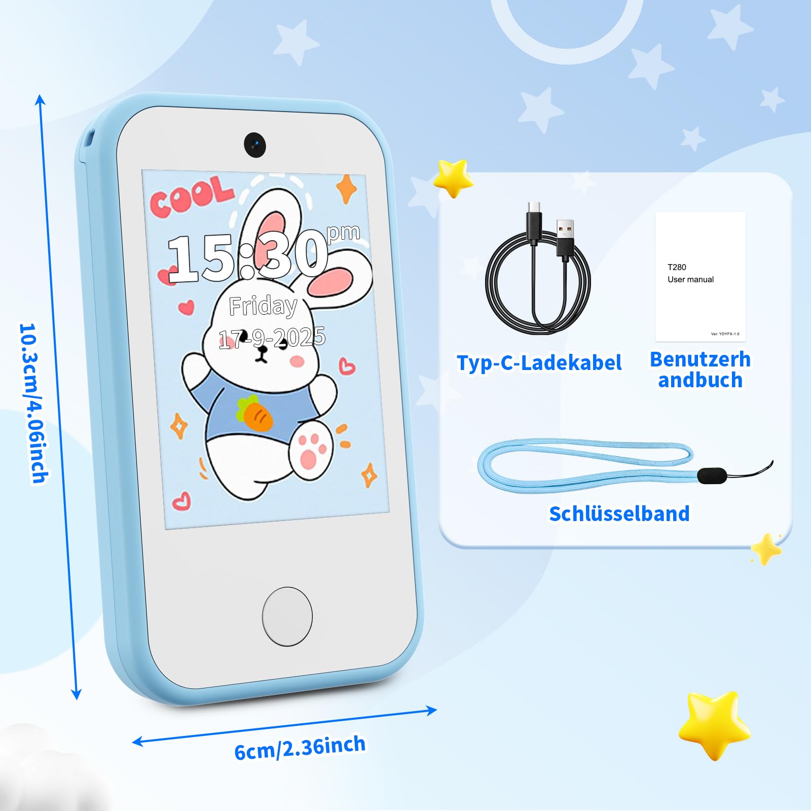 CHAKEYAKE Kinder Handy, 4G Ohne Vertrag Kinder Smartphone Mit Telefonieren, Touchscreen, Dual Kamera, Lernfunktionen, Musikplayer, Geschenk Für Jungen Mädchen 3–9 Jahre Blau