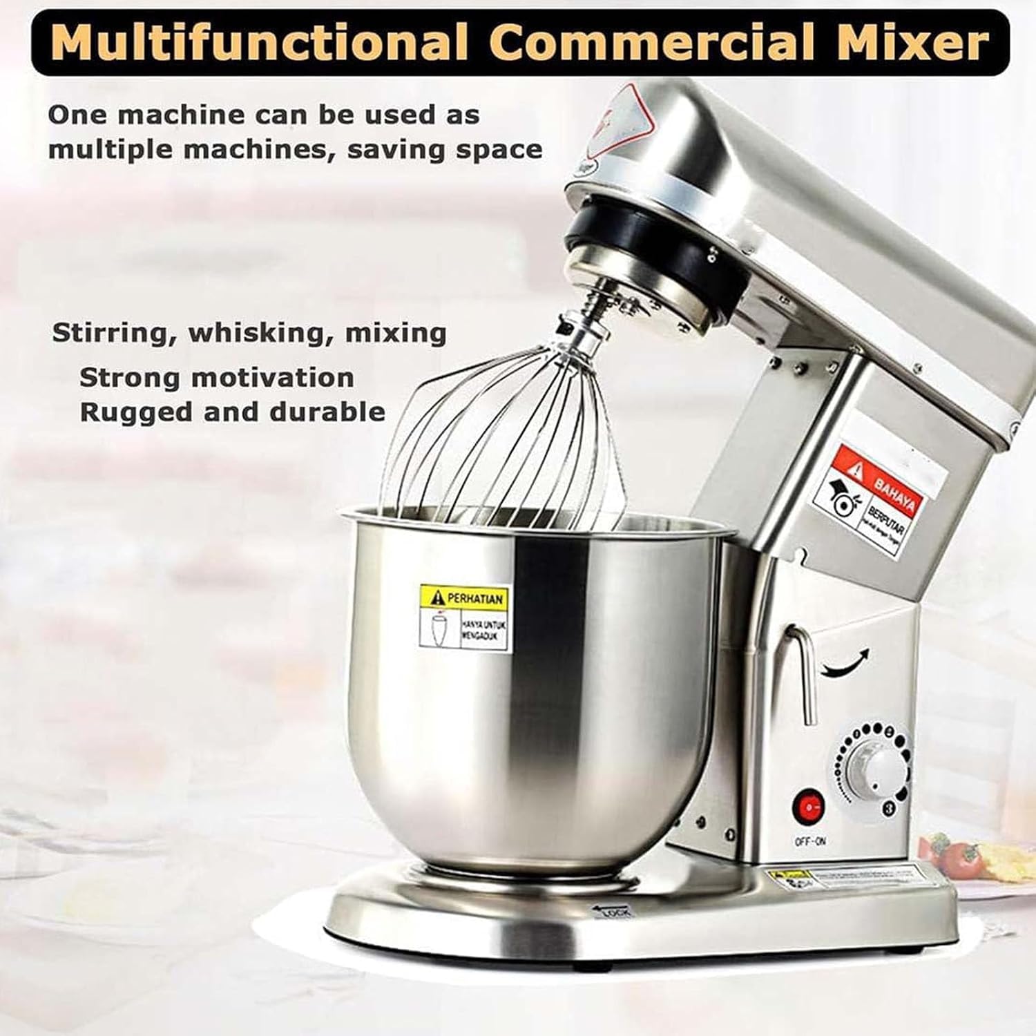 Impastatrice Planetaria Professionale da Banco 10L, Acciaio Inox con Gancio Impastatore, Frusta Piana e a Filo, 3 velocità, Motore 500W Rame per Impasti Pane, Torte, Pizza e Pasta Fresca,7L