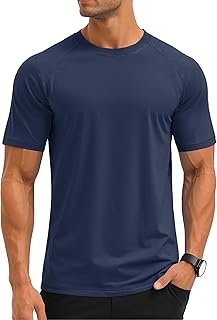 Men's Short Sleeve UPF 50+ T-Shirt Swim Quick Dry Rash Guard Athletic Surf Shirts Performance Water Shirts