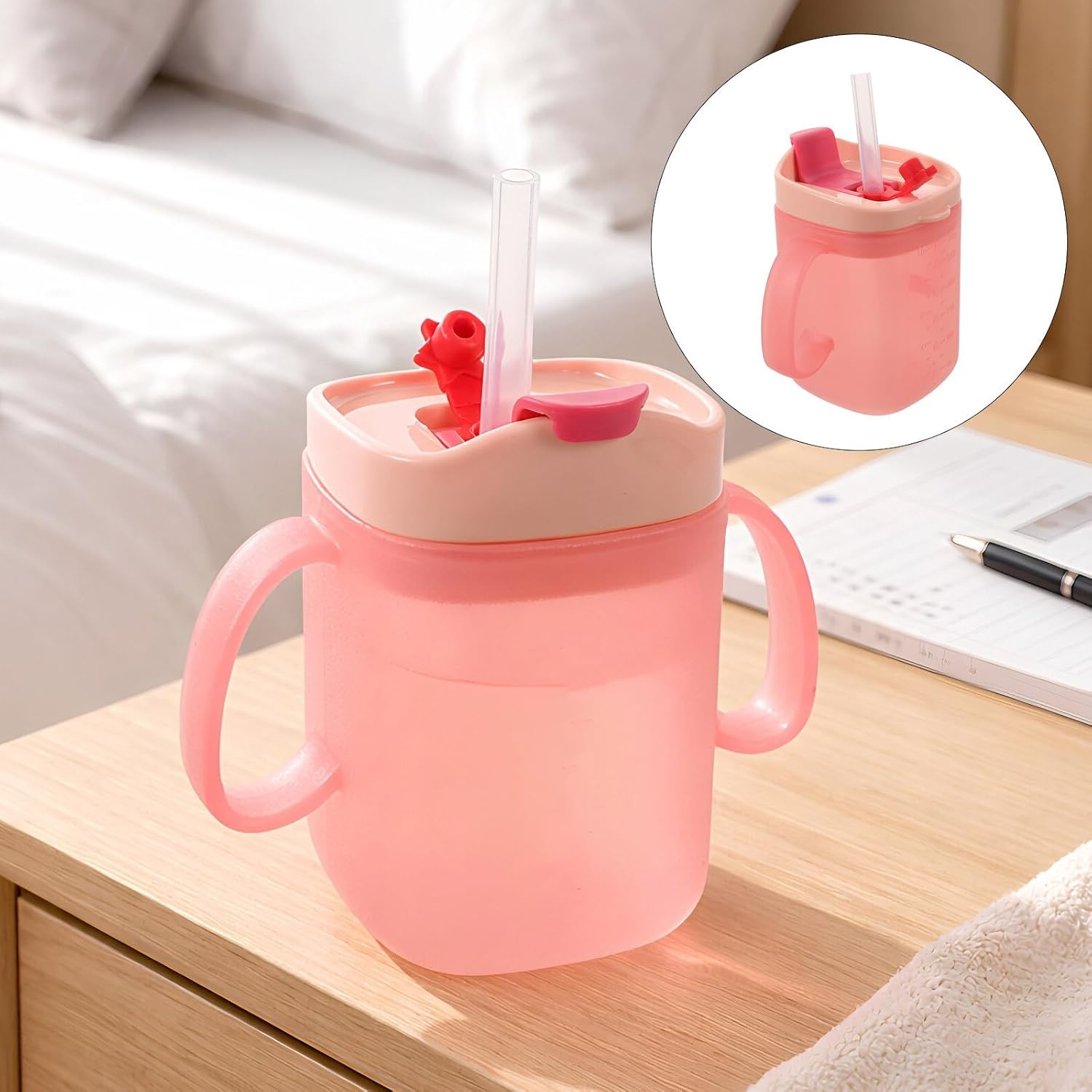 SHOWERORO Elderly Drinking Cup with Straw, 280ml PP Silicone Spill Proof