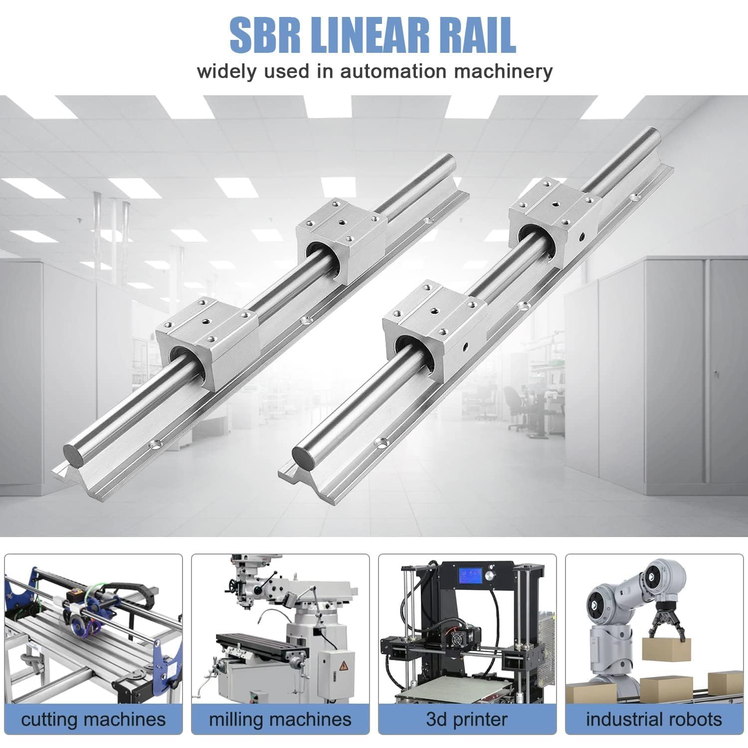 CNCMANS Splicable Linearführung SBR20-1000mm Linearschiene, Schienensatz enthält 2 Stück 1000mm Linearführung + 4 Stück SBR20UU Lagerblöcken + 2 Stück Passstifte für CNC-Maschinen (Gespleißt)