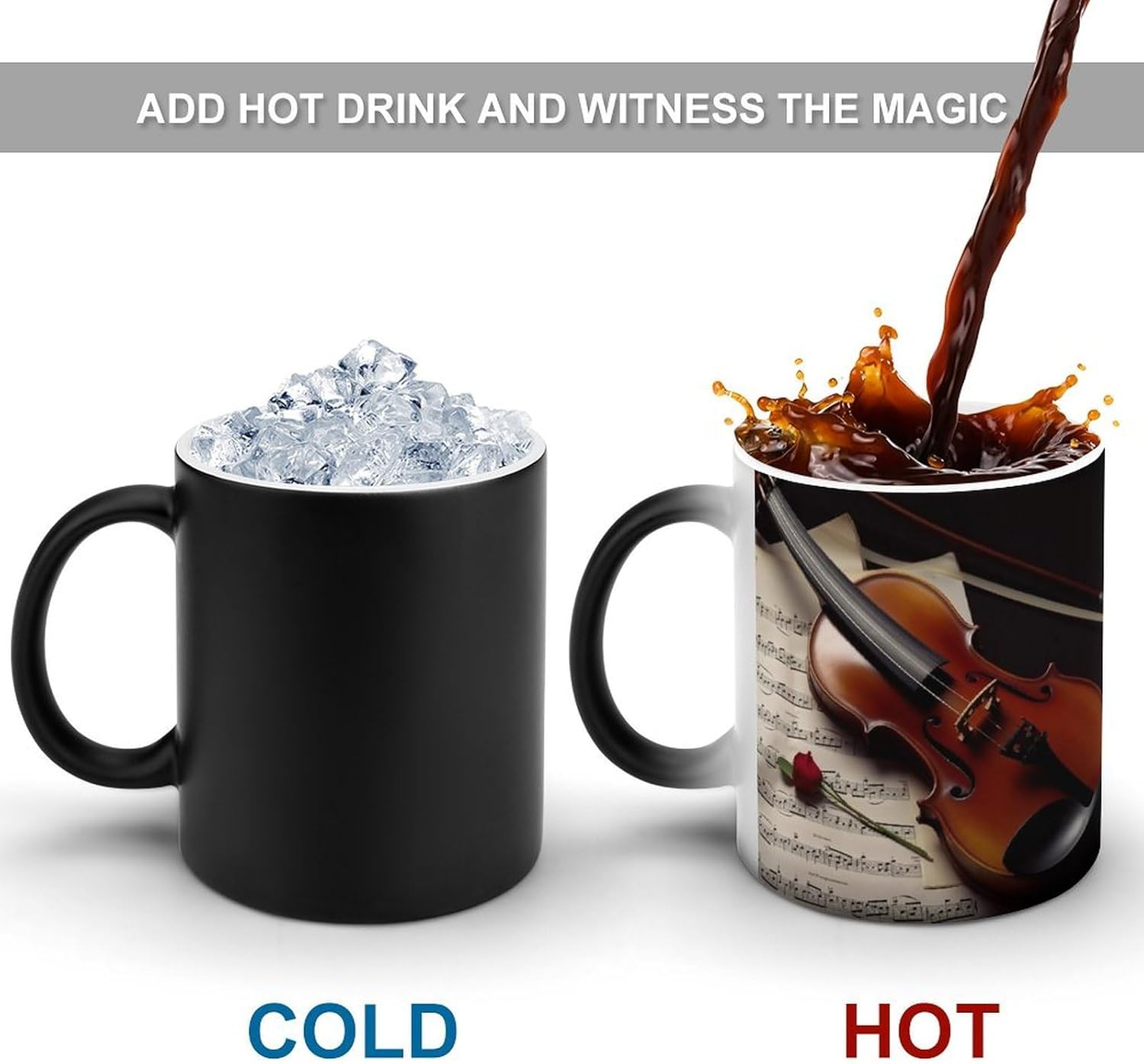 Color Changing Cups,Violin Sheet Music Printed 11 Oz Ceramic Cups for Birthday Men Women