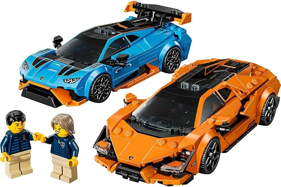 LEGO Speed Champions Lamborghini Revuelto and Huracán STO 77238 – Dual Model Car for Kids Ages 10 and Over, Detailed Race Cars and Game and Exhibition Production Set with Driver Figures (607 Pieces)