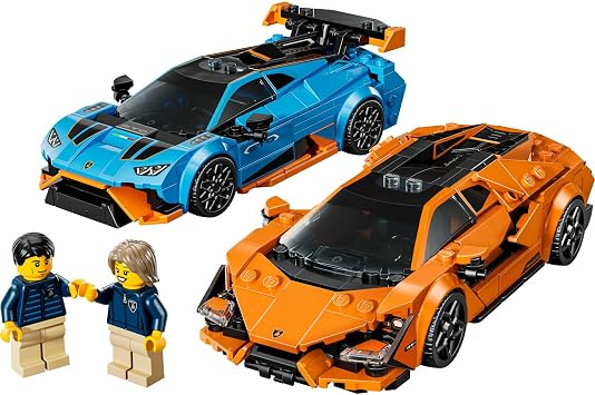 LEGO Speed Champions Lamborghini Revuelto and Huracán STO 77238 – Dual Model Car for Kids Ages 10 and Over, Detailed Race Cars and Game and Exhibition Production Set with Driver Figures (607 Pieces)