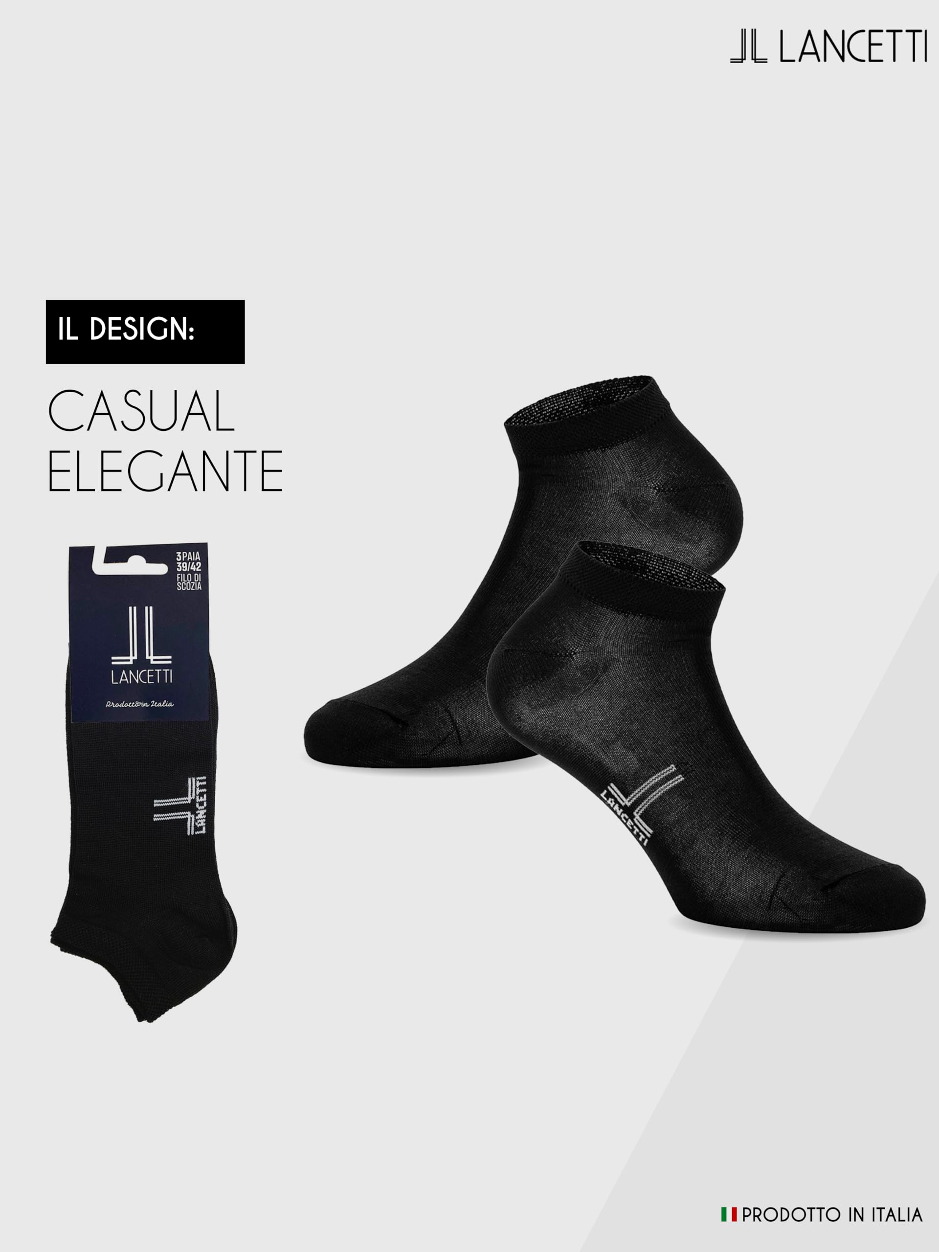 LANCETTI - 6 Paia Calzini Corti Sneaker per Uomo o Donna, Fantasmini in Cotone Filo di Scozia