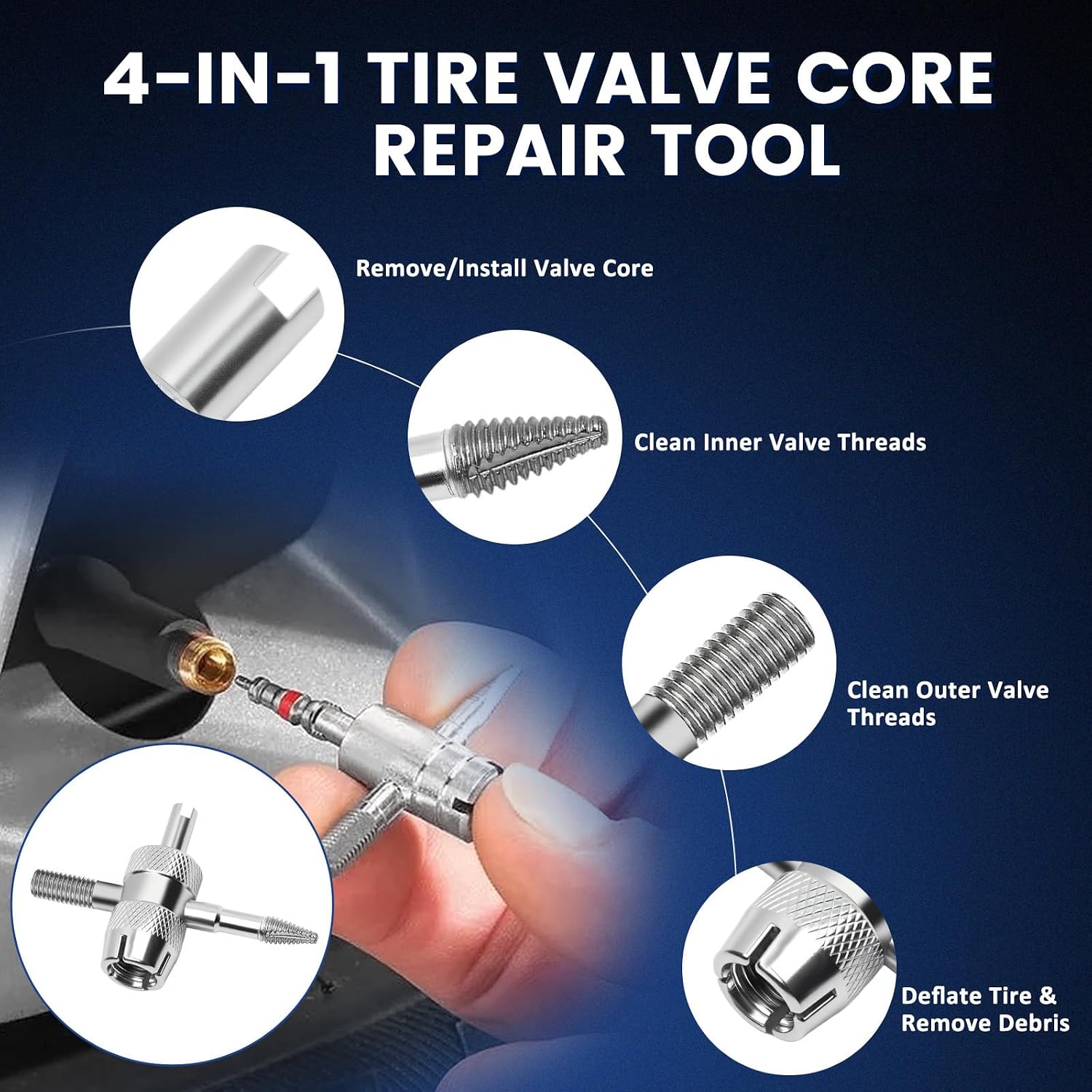 22PCS Tire Valve Stem Tool–Quick Change Valve Installer Kit with TR413/TR414 Valve Stems,Valve Stem Removal Tool,4-Way Valve Core Removal Tool,T-Handle Puller,Push Rod&Gloves–Fits Cars,Trucks and More