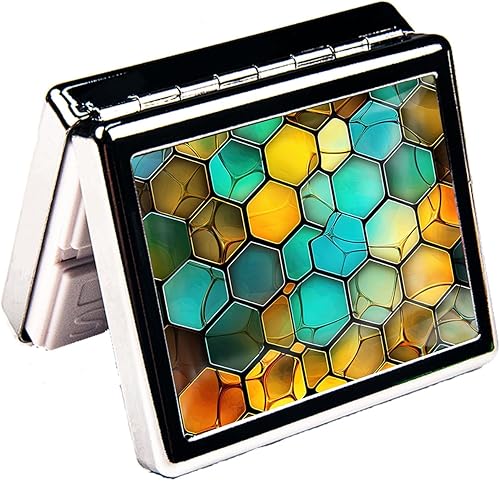 Miniatura 3 de Pastillero vintage plateado de 7 días de metal con espejo y 8 compartimentos, lindo organizador de pastillas de viaje para bolso (desierto de cactus