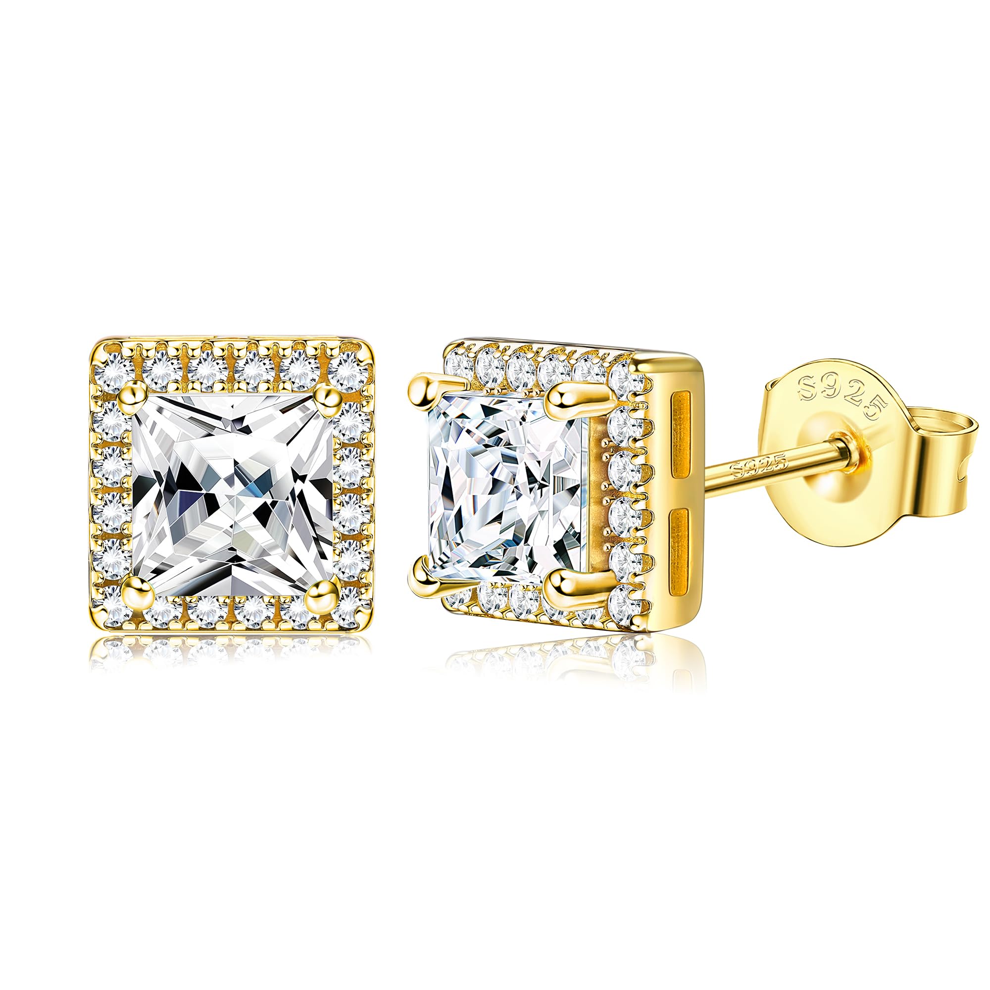 ORAZIO Aretes de Plata Esterlina Para Mujeres y Hombres Round Aretes Redondos con Halo de Diamantes de Imitación Square Aretes de Corchete con Circonitas Cúbicas en Forma de Corazón Cuadrado