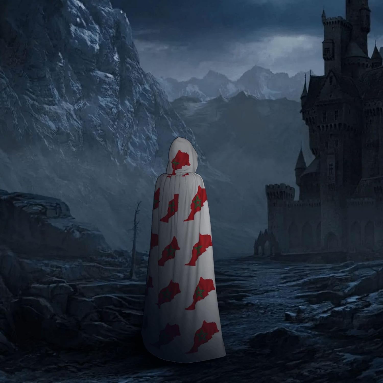 Morocco Flag Map print Halloween Hooded Robe Cloak for Adult Men Women Wizard Vampire Knight Fancy Cape Costume