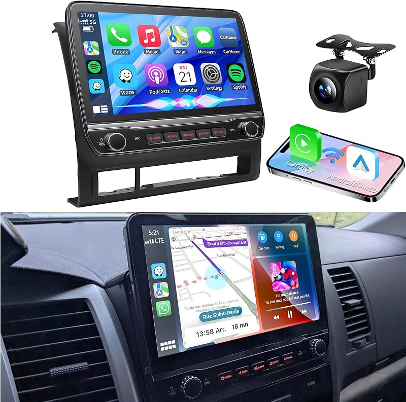 Actualización estéreo de radio de auto de 10,1 pulgadas para Toyota Tacoma 2005-2015 con CarPlay inalámbrico/Android Auto/pantalla táctil/SWC/navegación GPS/BT/WiFi FM cámara de respaldo botón físico perilla de volumen